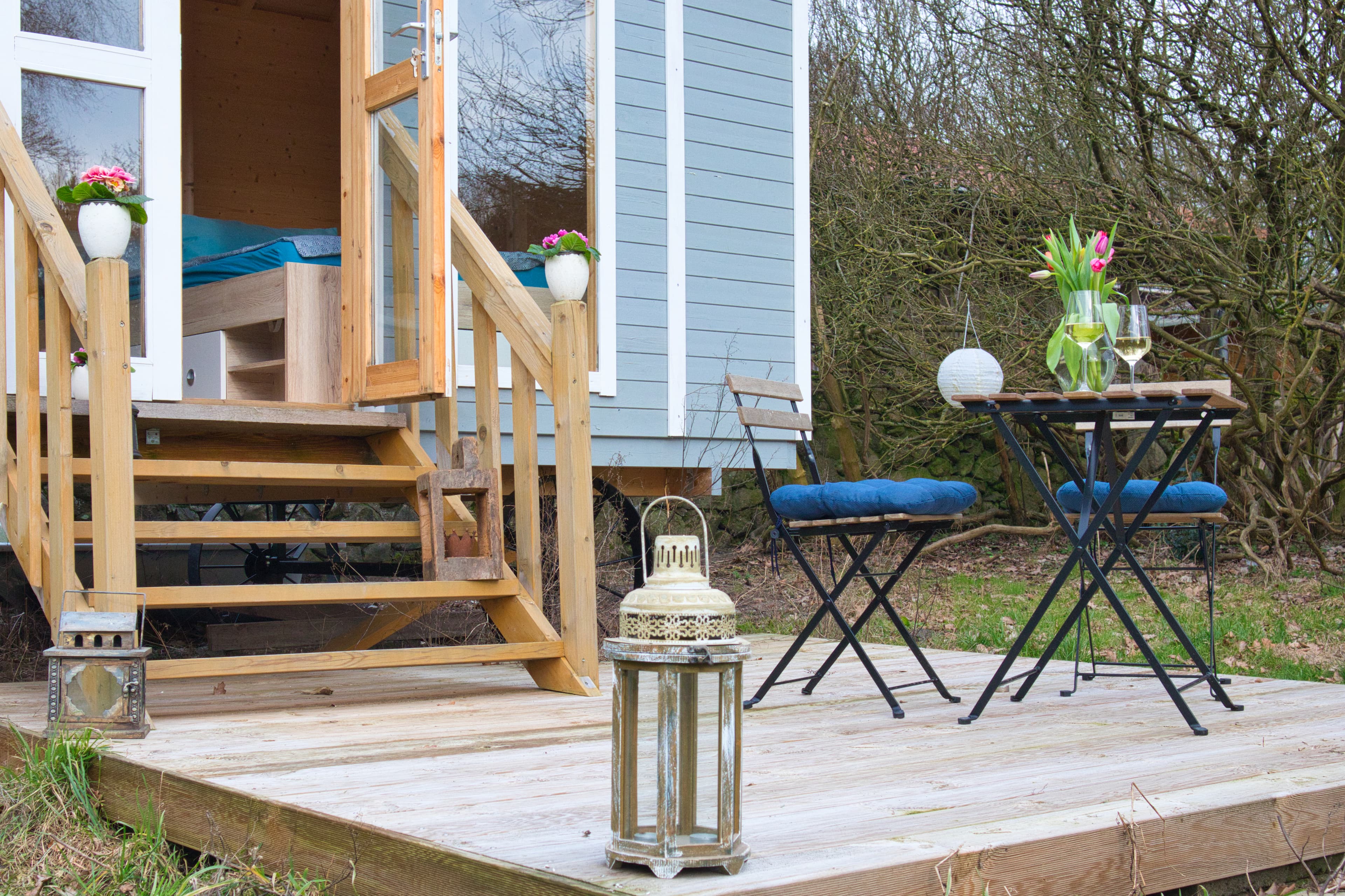 der Schäferwagen bietet zur übernachtung platz für 2 personen