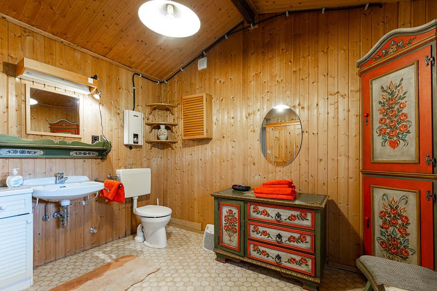 Badezimmer Ferienhaus Jagdhütte am Heidebach Müden Örtze